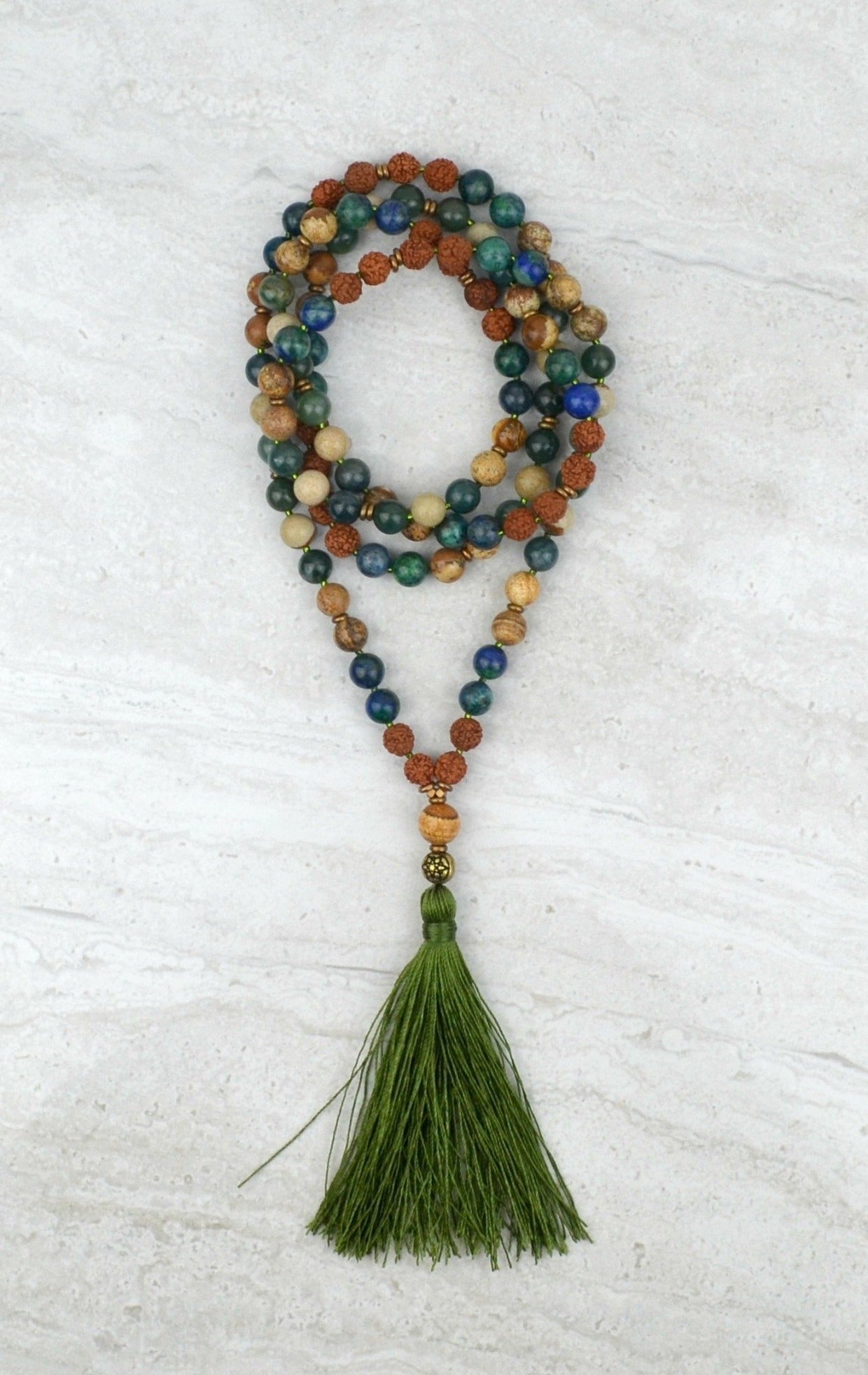 Abundance Men's Intention Mala Moss Agate Azurite Picture Japser