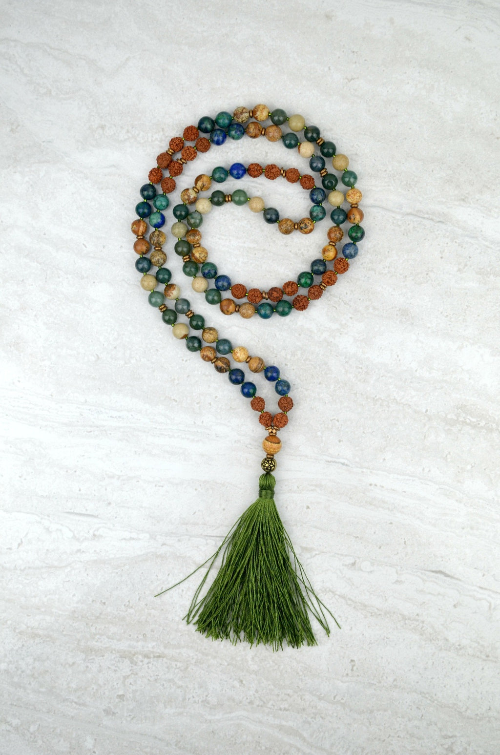 Abundance Men's Intention Mala Moss Agate Azurite Picture Japser