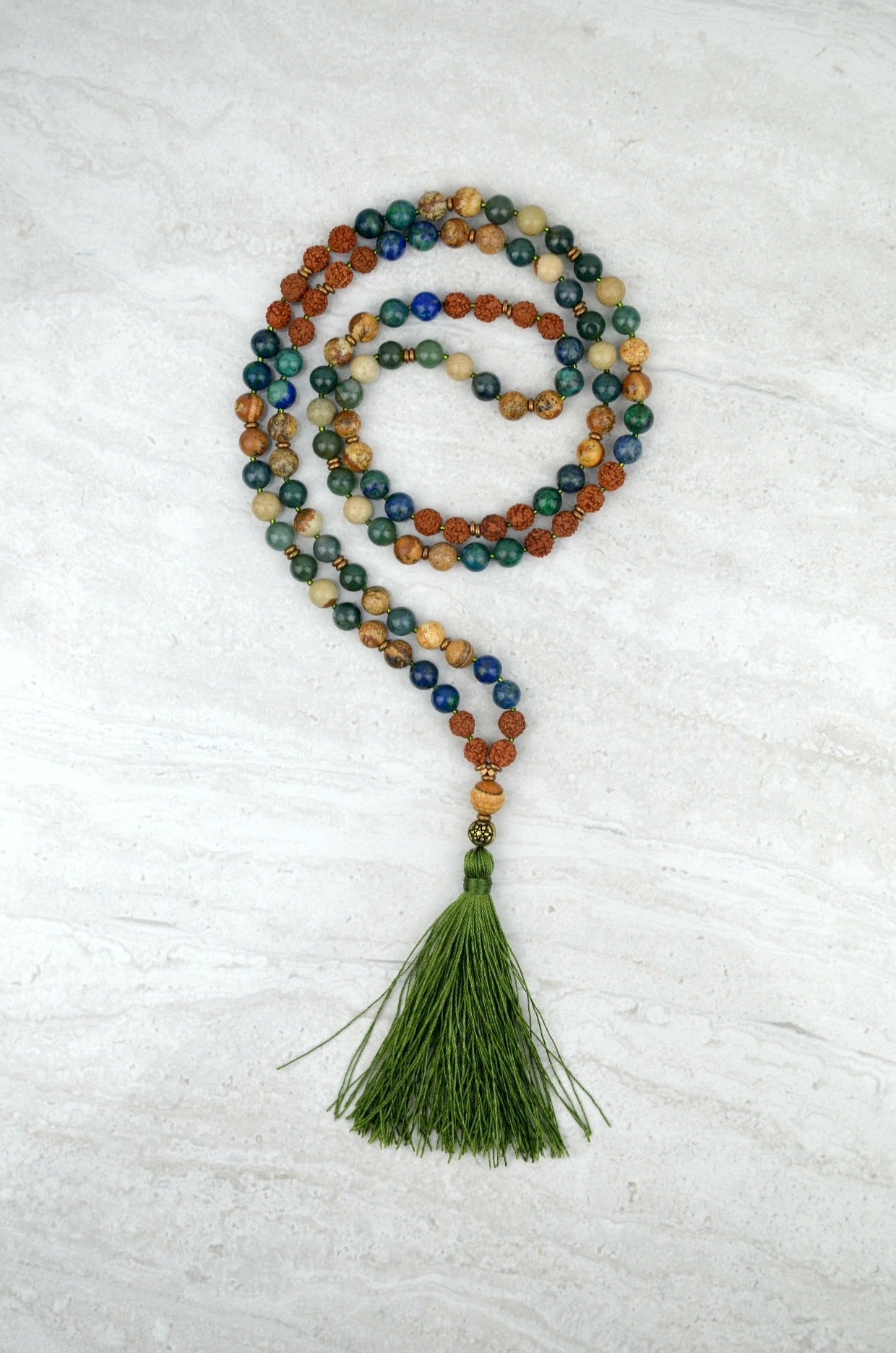 Abundance Men's Intention Mala Moss Agate Azurite Picture Japser