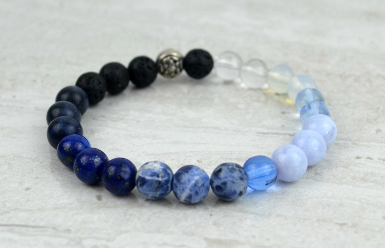 Vishuddah - Throat Chakra 8mm essential oil aromatherapy diffuser stretch elastic bracelet