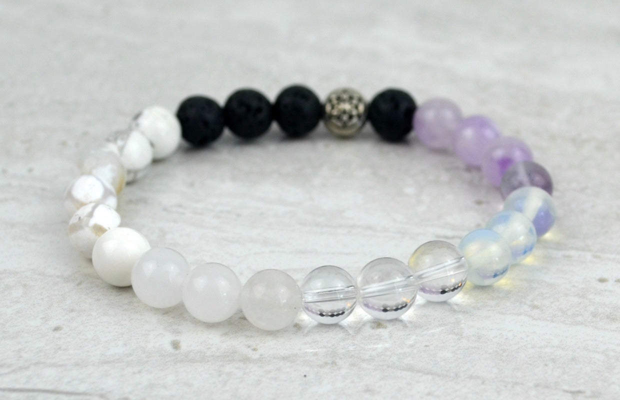 Sahasrara crown chakra 8mm essential oil aromatherapy diffuser stretch elastic bracelet