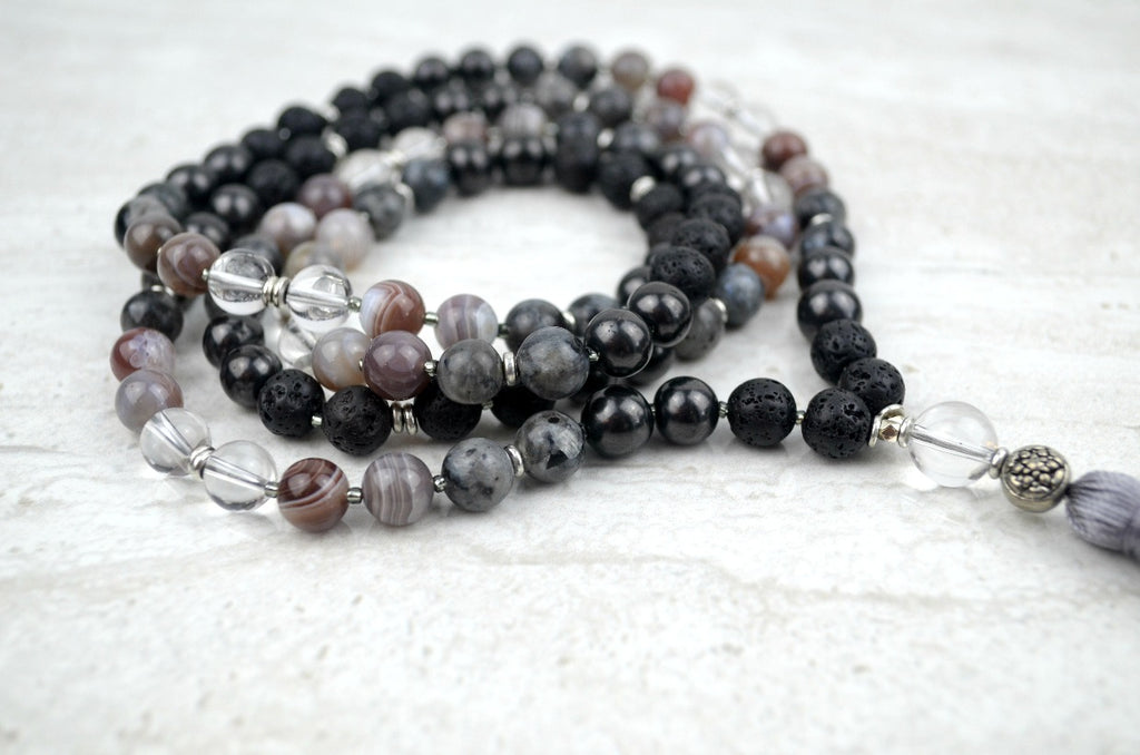 Creating Change Men's Intention mala Shungite larvikite botswana agate lava