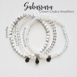 Sahasrara Crown Chakra bracelet set howlite crystal quartz moonstone 4mm stretch elastic