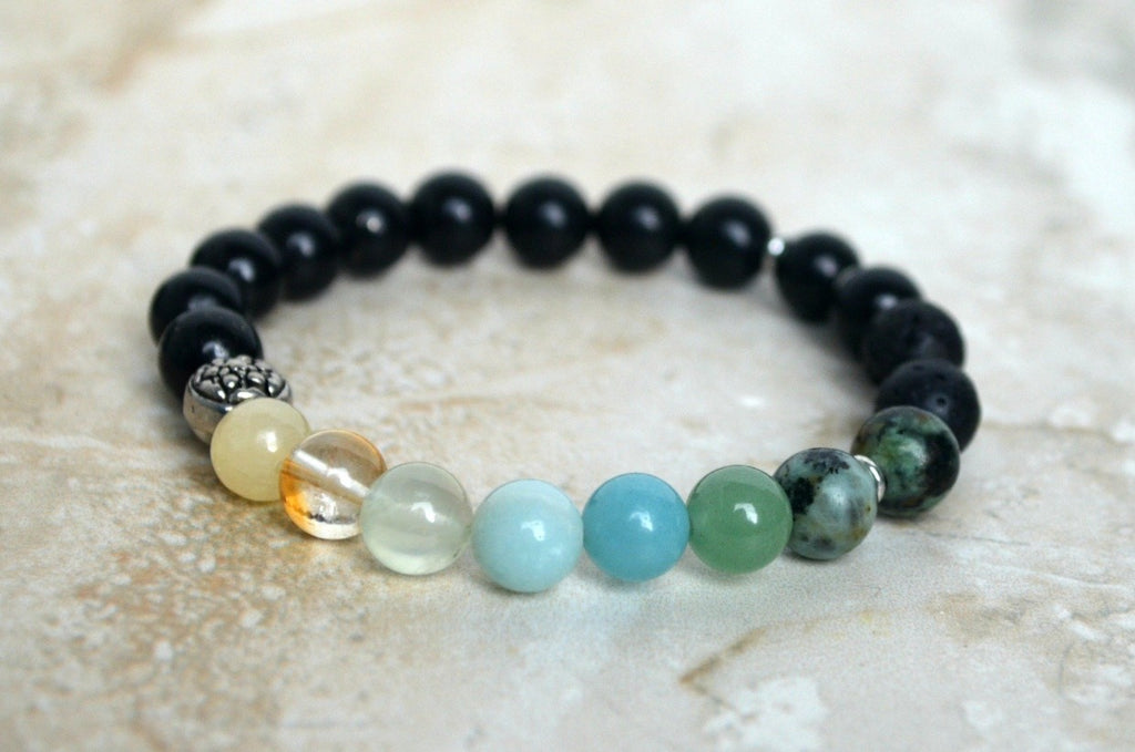 Authentic Life EMF Protection Bracelet Shungite 8mm stretch elastic oil diffuser