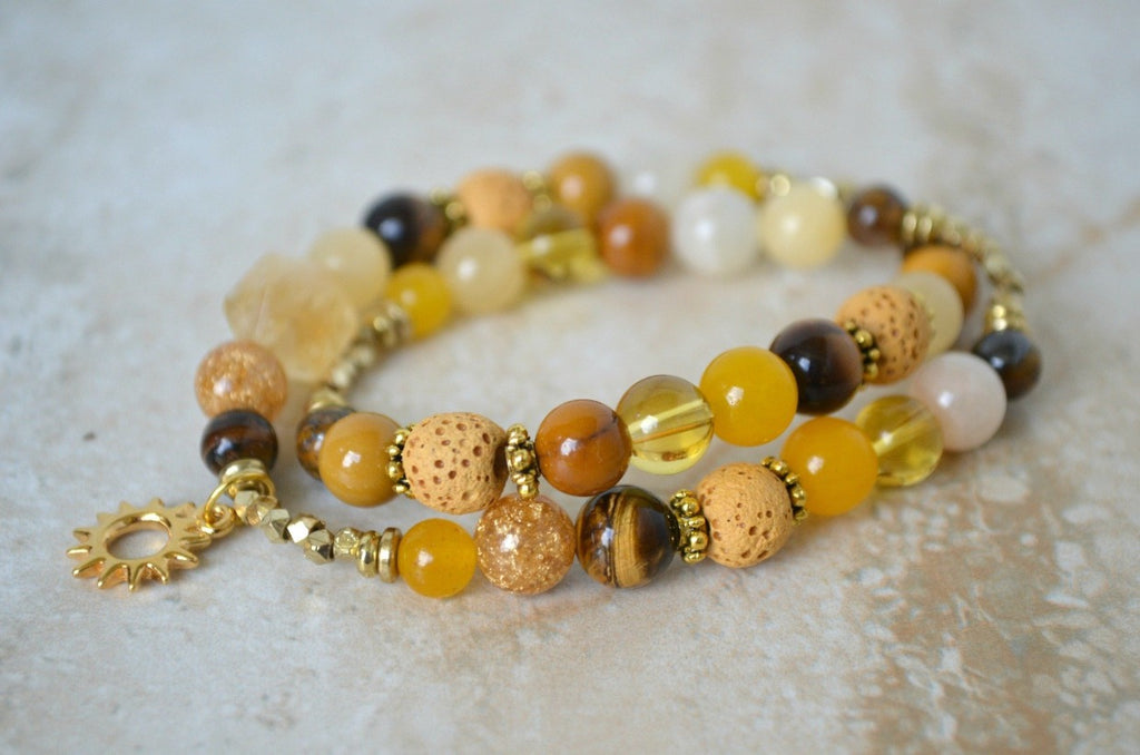 Surya - Sun Double Wrap 8mm essential oil diffuser stretch elastic Bracelet