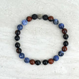 Men's Find Your Voice Intention Stretch Elastic Bracelet Sodalite Mahogany Obisidian 8mm