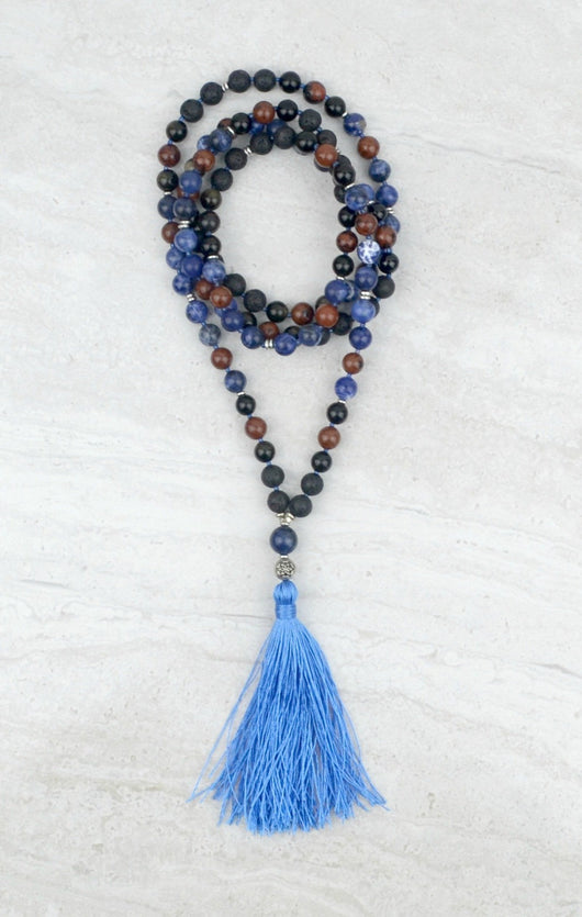 Find Your Voice Men's Intention Mala Sodalite Mahogany Obsidian 