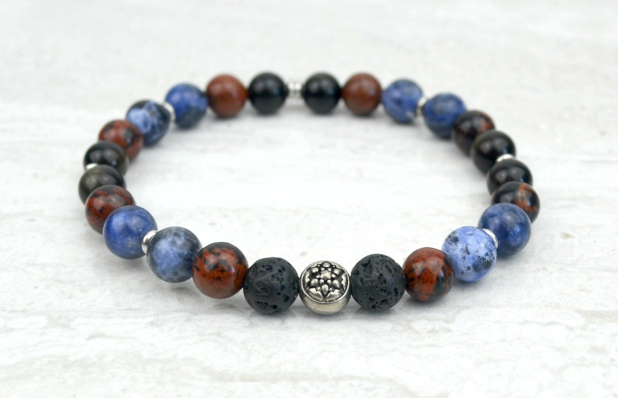 Men's Find Your Voice Intention Stretch Elastic Bracelet Sodalite Mahogany Obisidian 8mm