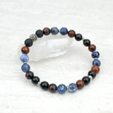 Men's Find Your Voice Intention Stretch Elastic Bracelet Sodalite Mahogany Obsidian 8mm