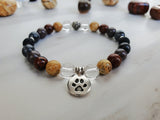 Fur mama paw print charm mother's day bracelet browns, blacks and tans