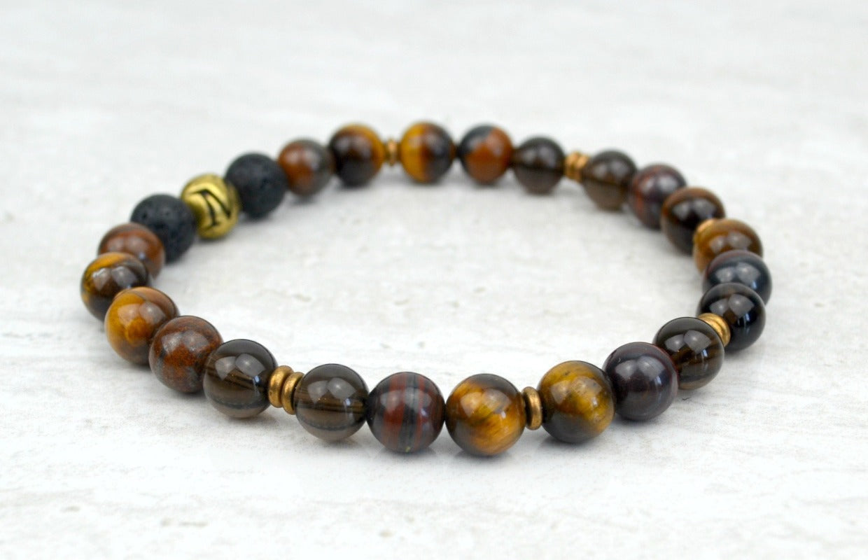 Men's Grit Intention Stretch Elastic Bracelet Tiger Eye Tiger Iron Smoky Quartz 8mm