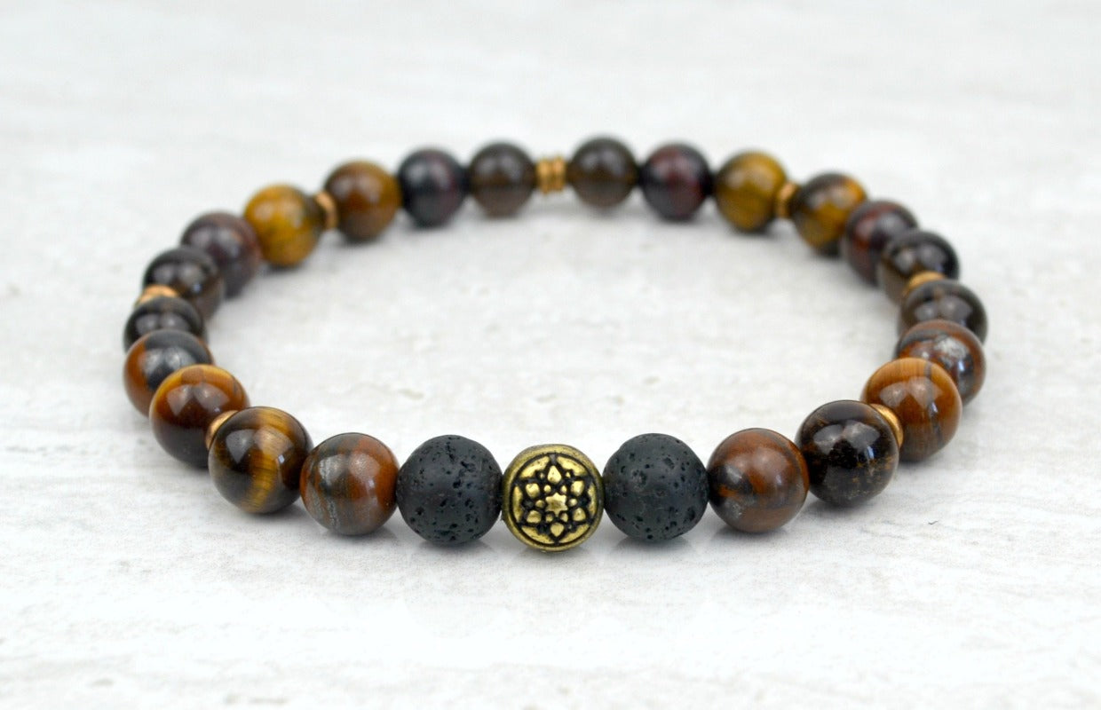 Men's Grit Intention Stretch Elastic Bracelet Tiger Eye Tiger Iron Smoky Quartz 8mm