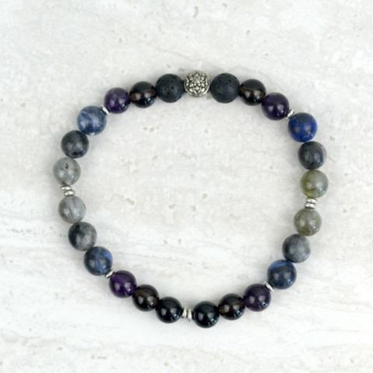 Men's I Am Enough Stretch Elastic Bracelet Smoky Quartz Onyx Labradorite Sodalite Amethyst 8mm