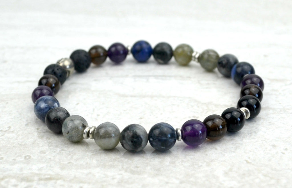 Men's I Am Enough Stretch Elastic Bracelet Smoky Quartz Onyx Labradorite Sodalite Amethyst 8mm