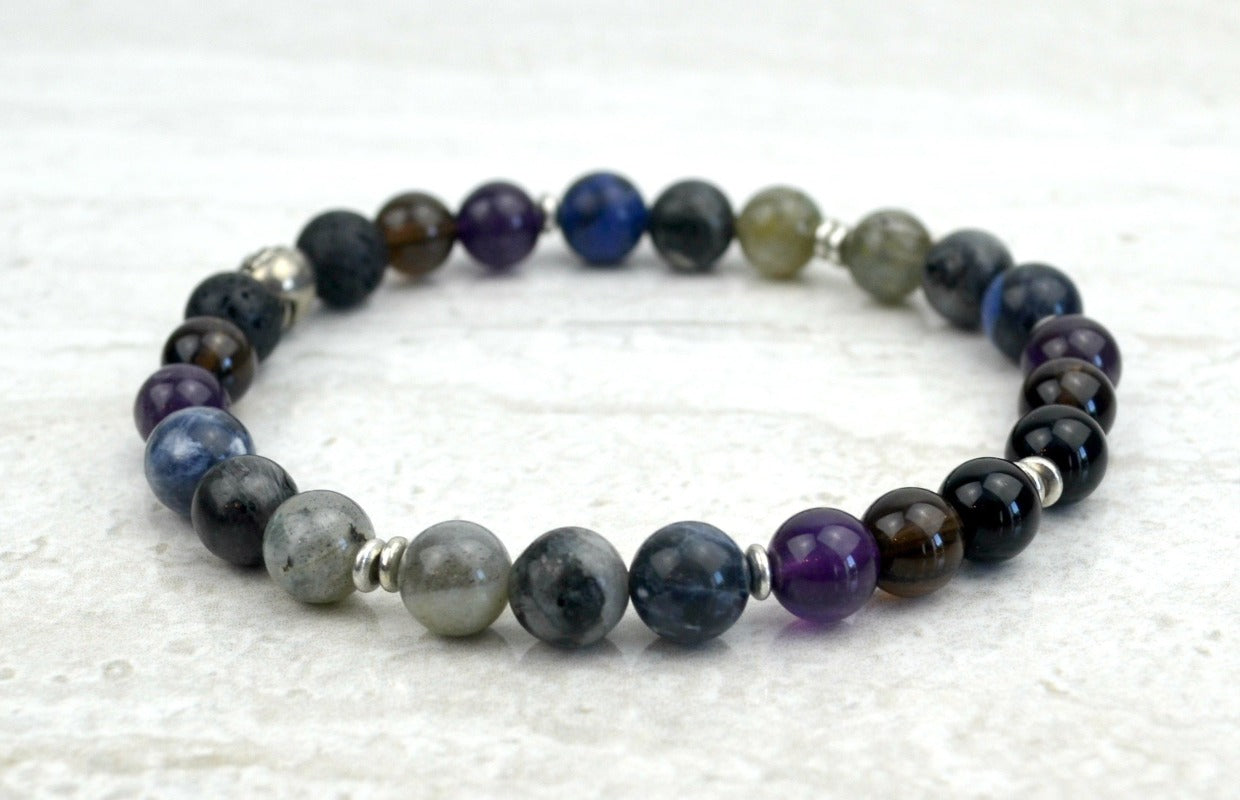 Men's I Am Enough Stretch Elastic Bracelet Smoky Quartz Onyx Labradorite Sodalite Amethyst 8mm