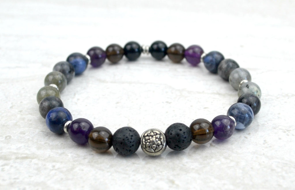 Men's I Am Enough Stretch Elastic Bracelet Smoky Quartz Onyx Labradorite Sodalite Amethyst 8mm