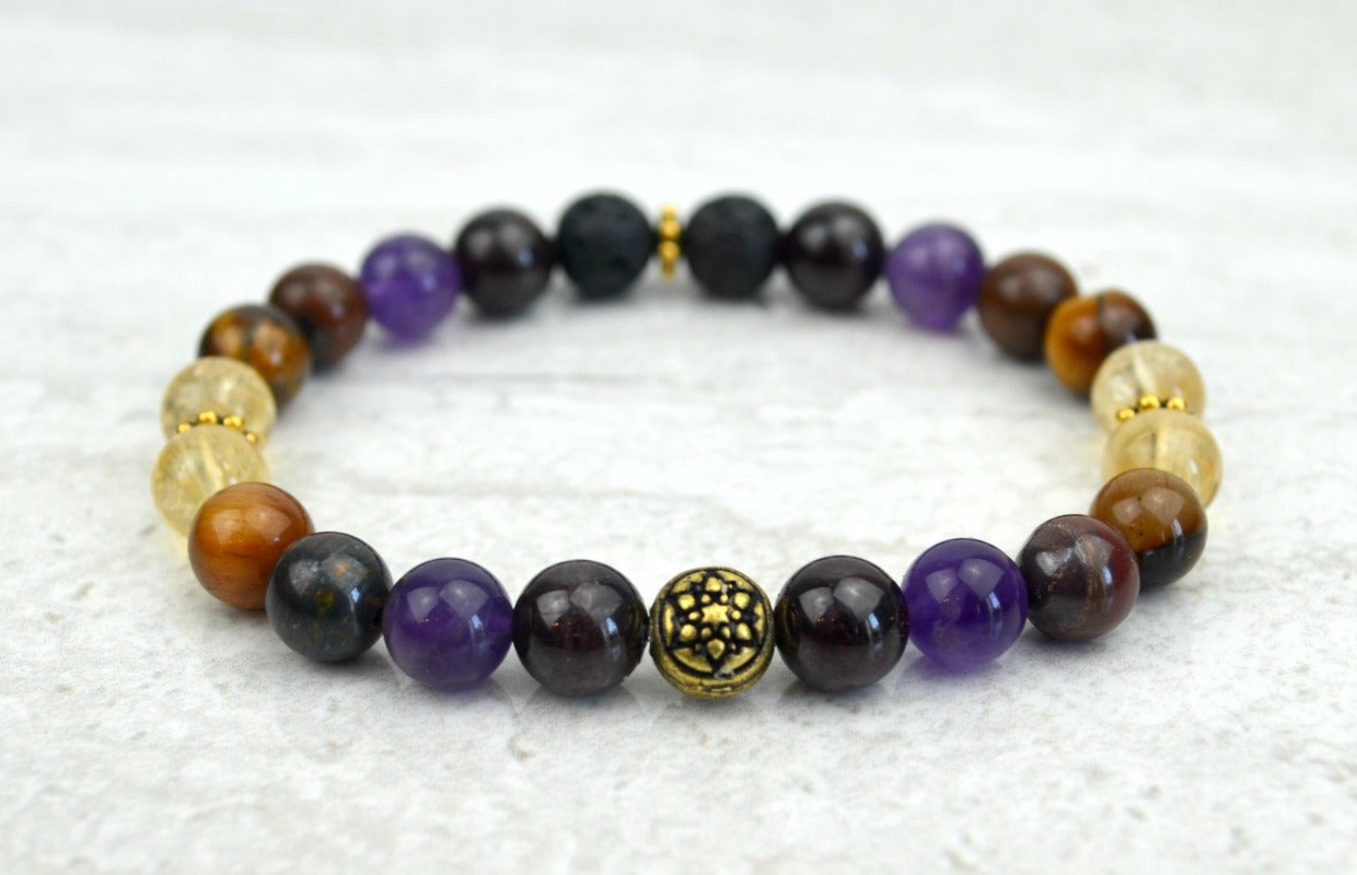 Keep Going Intention Stretch Elastic Bracelet Citrine Garnet Amethyst Tiger Eye Iron 8mm