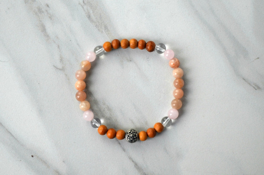 Love, Light + Joy Bracelet sunstone stretch elastic sandalwood 6mm