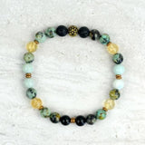 Men's Peace and Calm Stretch Elastic Bracelet Citrine Amazonite African Turquoise 8mm