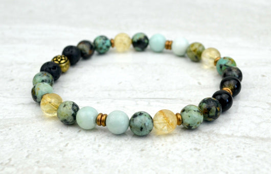 Men's Peace and Calm Stretch Elastic Bracelet Citrine Amazonite African Turquoise 8mm