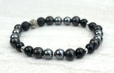 Men's Steady Intention Stretch Elastic Bracelet Onyx Hematite Shungite 8mm