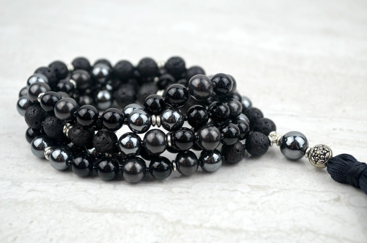 Steady Men's Intention Mala Hematite Shungite Onyx
