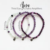 Ajna third eye chakra bracelet set fluorite amethyst lepidolite 4mm stretch elastic