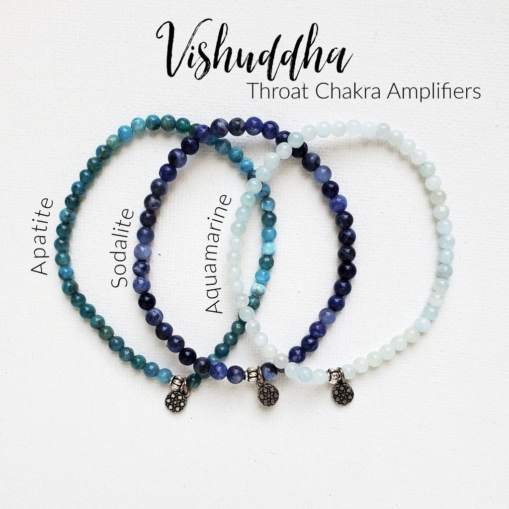 Throat Chakra amplifier bracelet set apatite sodalite aquamarine 4mm stretch elastic