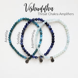 Throat Chakra amplifier bracelet set apatite sodalite aquamarine 4mm stretch elastic