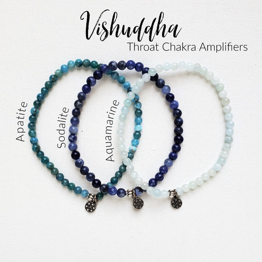 Throat Chakra amplifier bracelet set apatite sodalite aquamarine 4mm stretch elastic