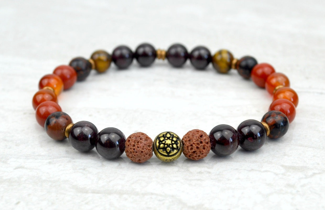 Men's Vitality Stretch Elastic Bracelet Garnet Mahogany Obisidian Carnelian Tiger Eye 8mm