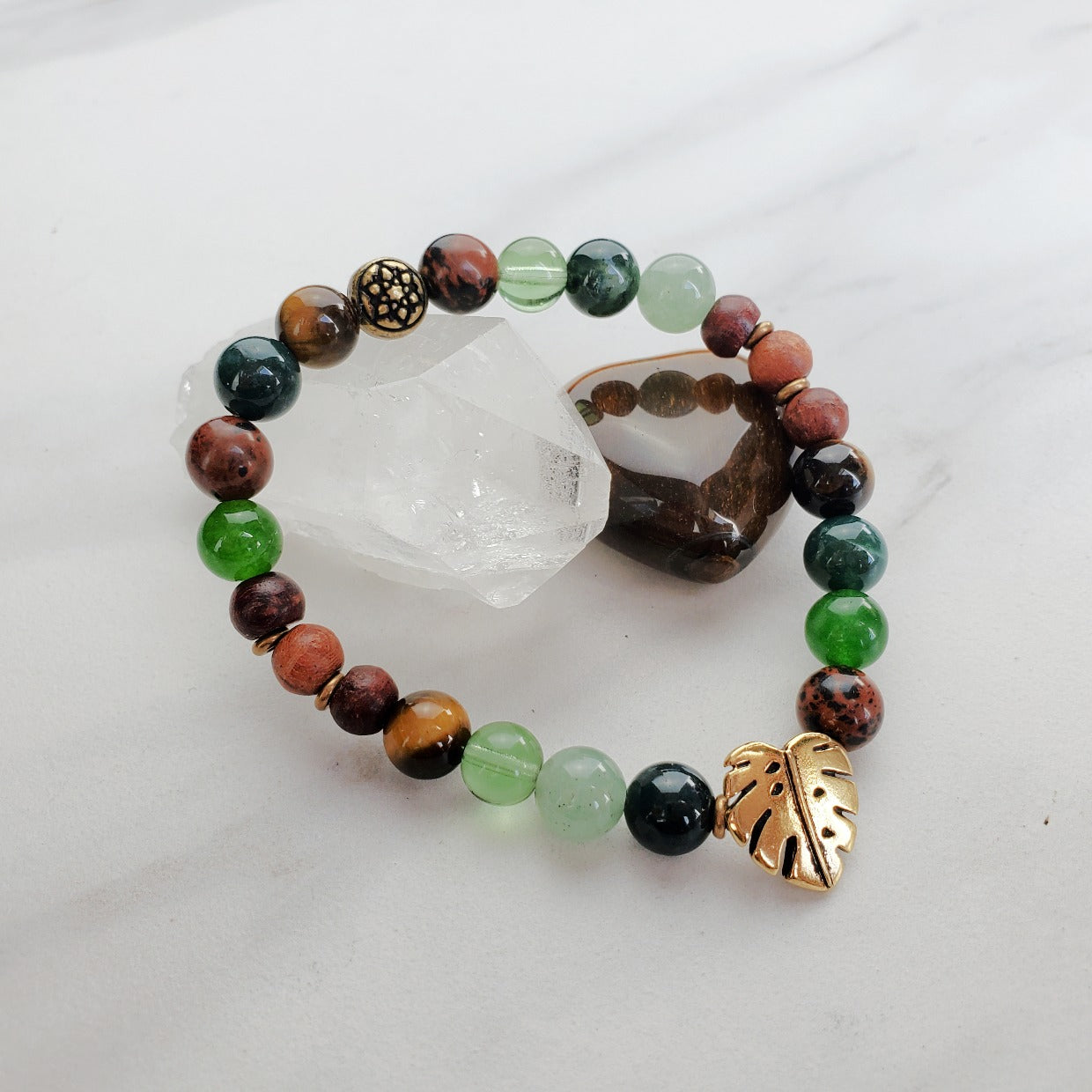 Plant Mama Mother's Day exclusive bracelet browns and greens monstera leaf charm
