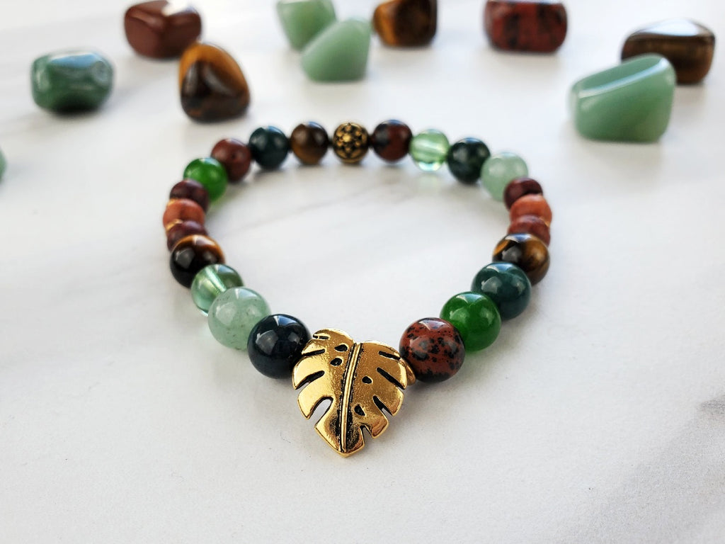 Plant Mama Mother's Day exclusive bracelet browns and greens monstera leaf charm