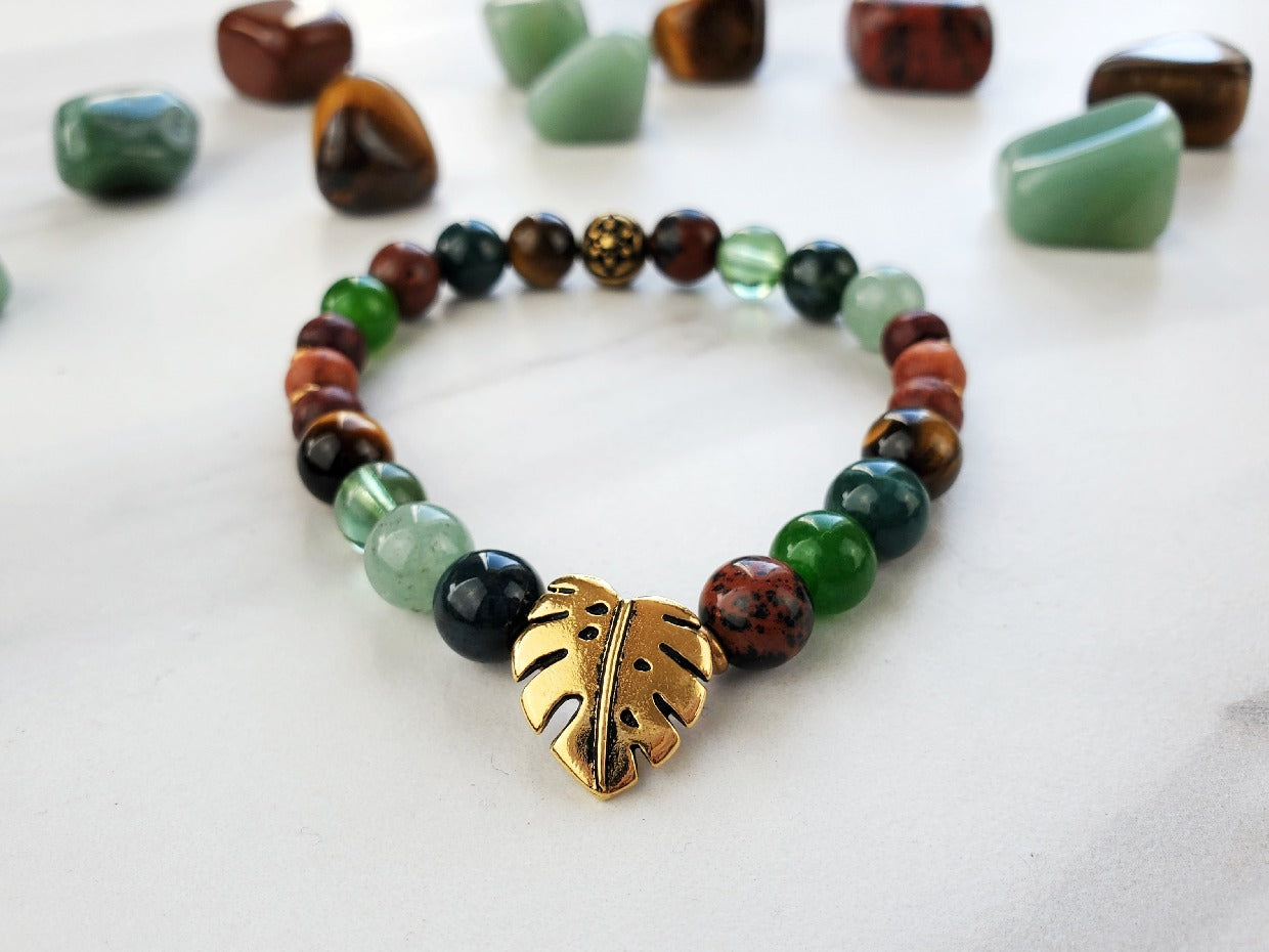 Plant Mama Mother's Day exclusive bracelet browns and greens monstera leaf charm